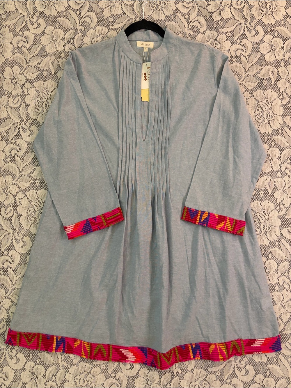 Velzera 100% Cotton Chambray Pleated-Front Boho Dress Size Large